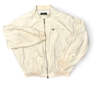 Bobby Jones 100% Silk Jacket Mens XXL Bomber Full Zip Jacket Cream Golf Vintage